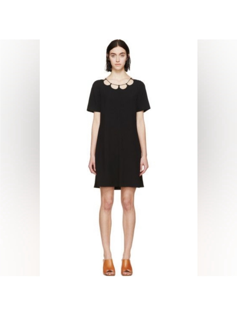 Chloé Silk Black Short-Sleeve Cutout Neck A-Line Mini Dress